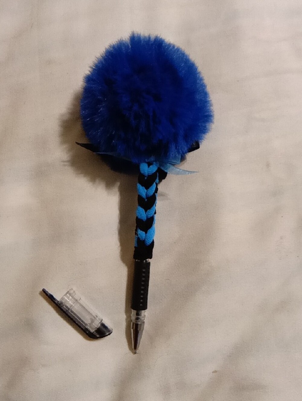 Handmade Blue Pom Pom Braided Kids Headband - Picture 2 of 2